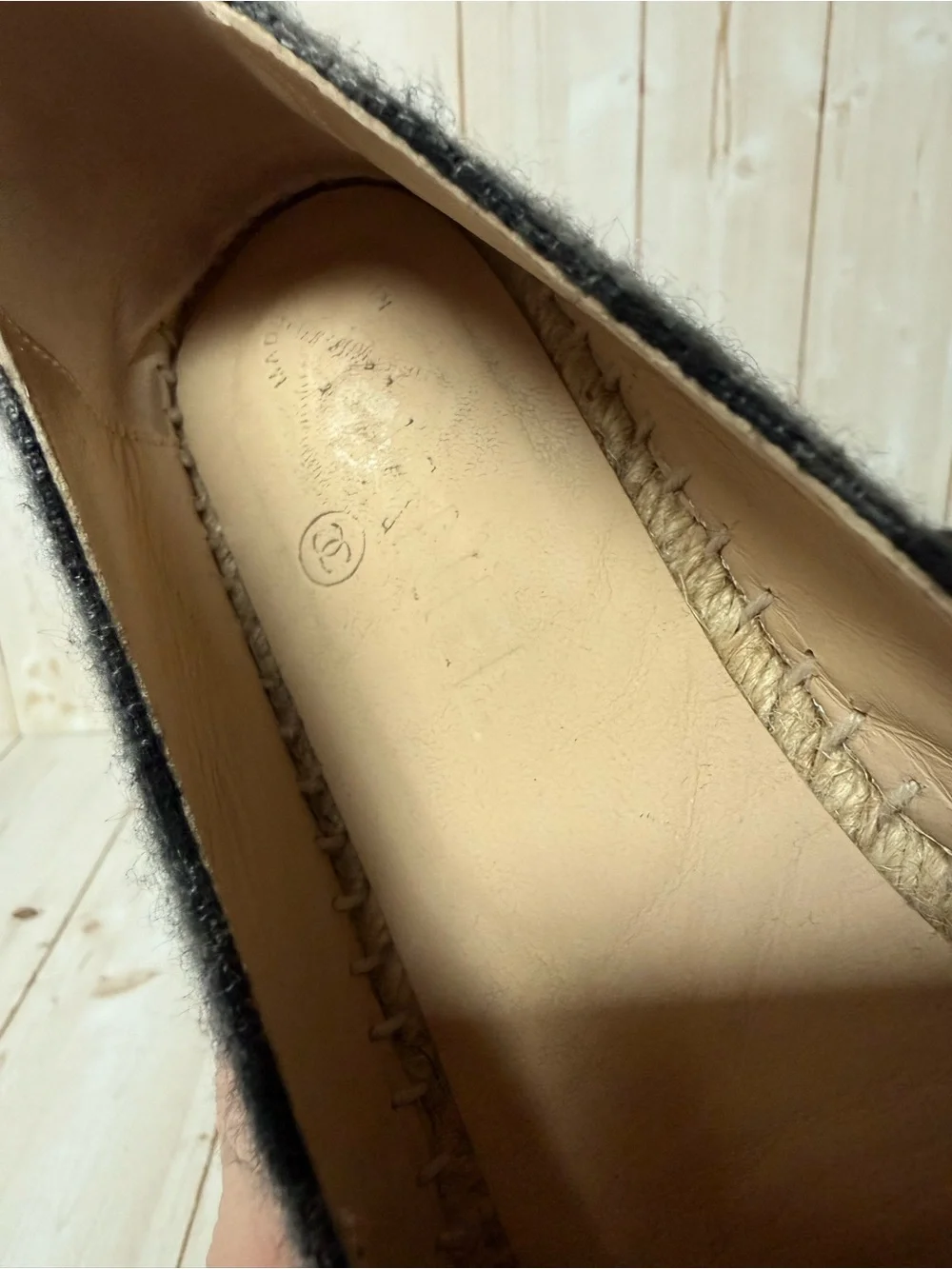 CHANEL Flannel CC Espadrille Flats Dark Grey/Black Sz 36 / 6